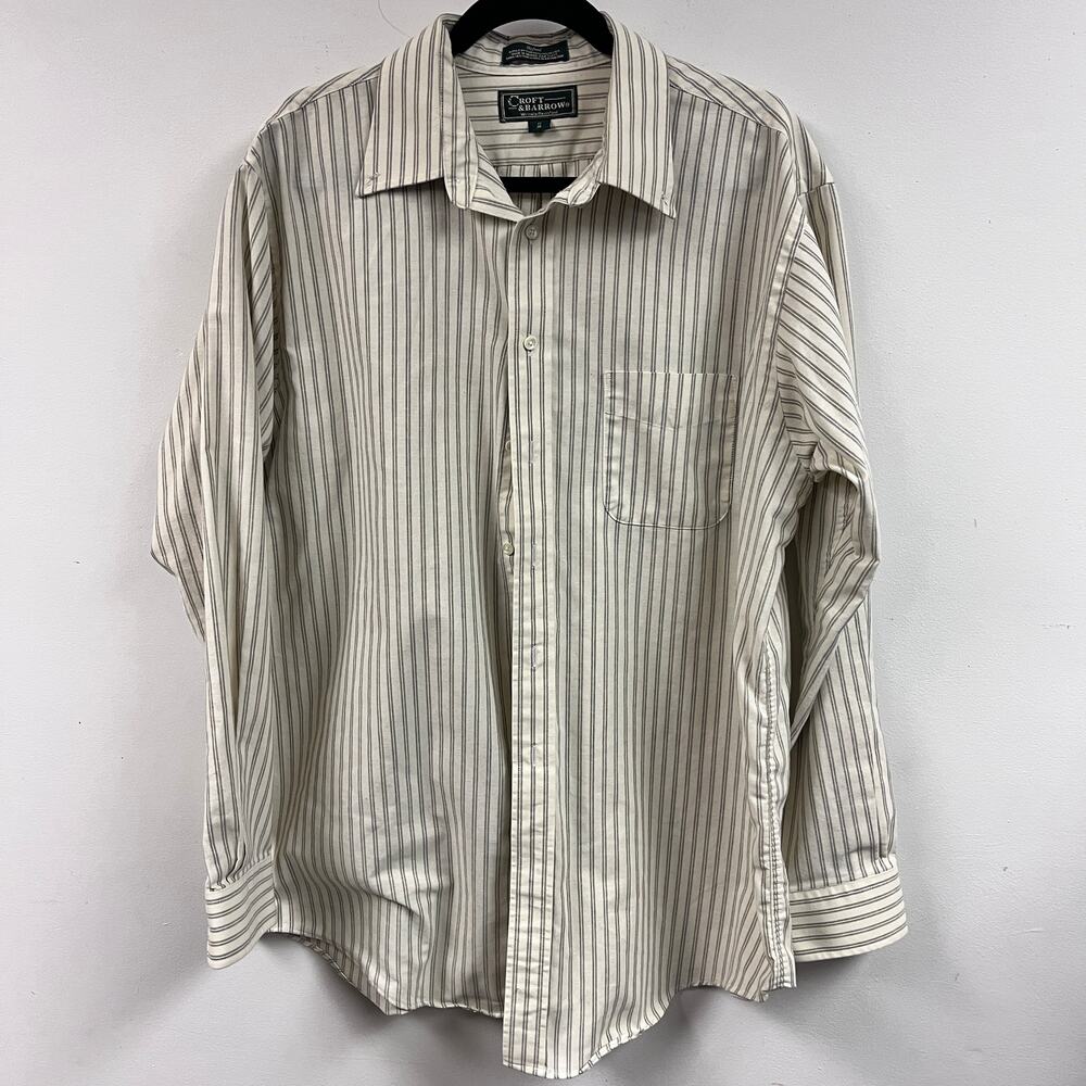 Vintage Men's Croft and Barrow 17/ 36 Cotton Blend Oxford Shirt gray stripe